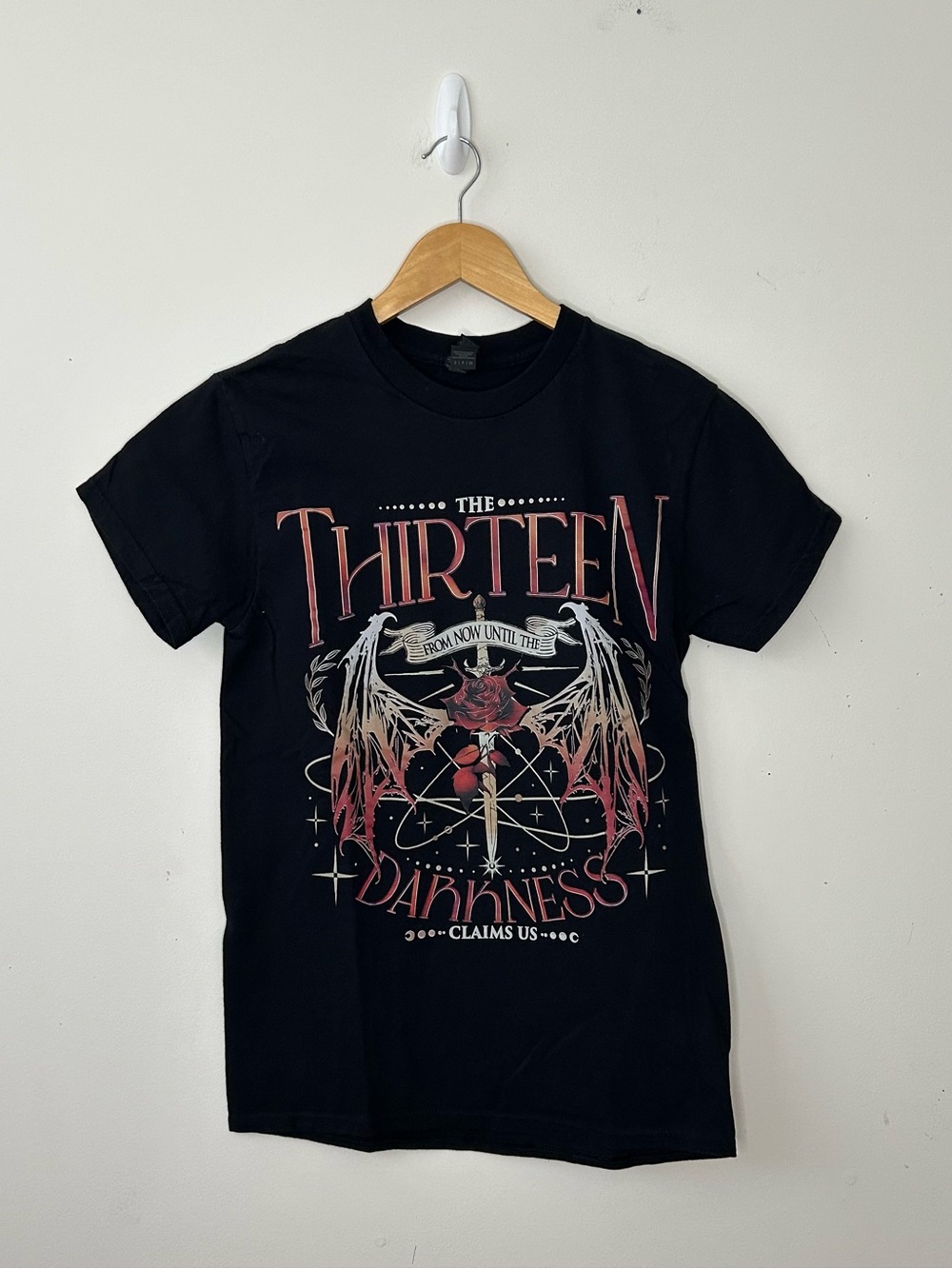 Gildan Heavy Cotton Gothic Rose Graphic Print Crew Neck T Shirt Size S Black